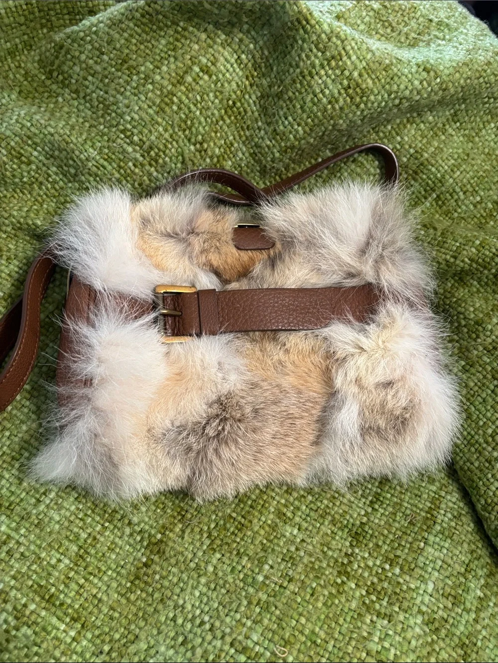 Michael Kors Faux Fur leather shoulder strap bag in Cream and Brown